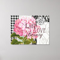 Collage d'hortensia rose chic Art damassé vintage