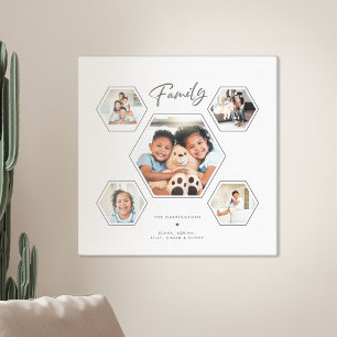 Toile Collage Hexagonal de Cinq Photos de Famille Modern