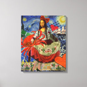 Toile Collage Nuit étoilée de Mona Lisa : Surréalisme fa