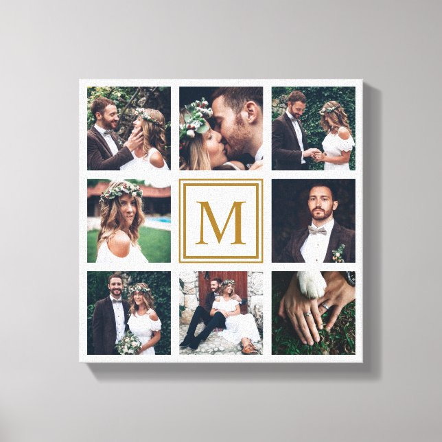 Toile Collage personnalisé 8 Mariage Photo Monogramme Or (Recto)