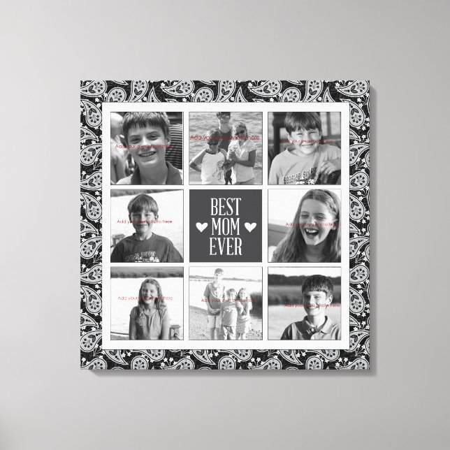 Toile Collage photo carré, Black&White Paisley 8 photos (Recto)