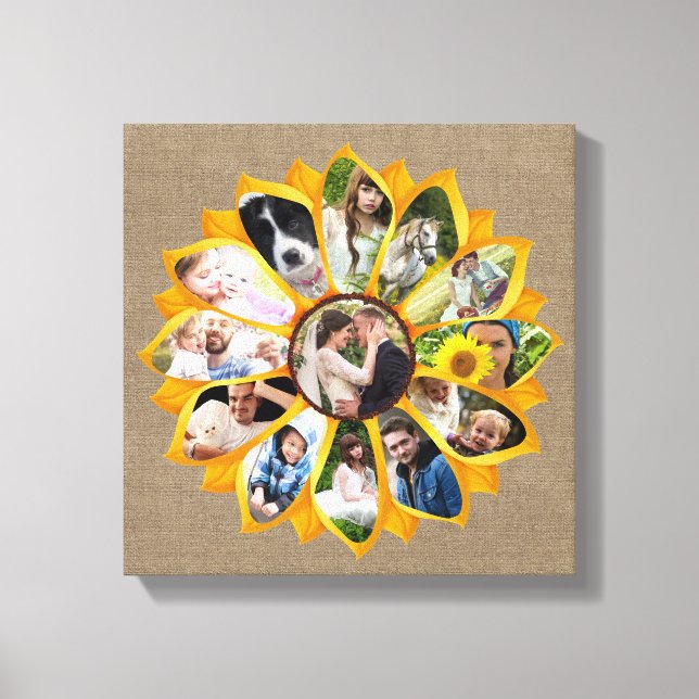 Toile Collage photo famille Sunflower Burlap 13 Photos F (Recto)