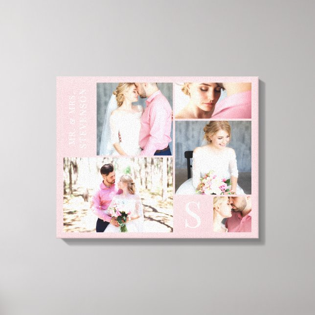 Toile Collage photo Mariage rose clair avec 5 photos (Recto)