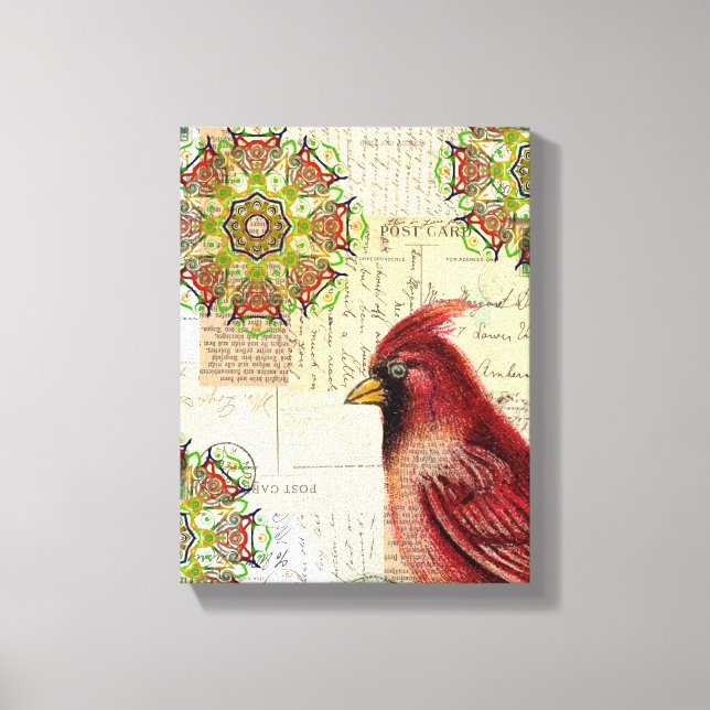 Toile Collaged Old Letters and Cardinal (Recto)