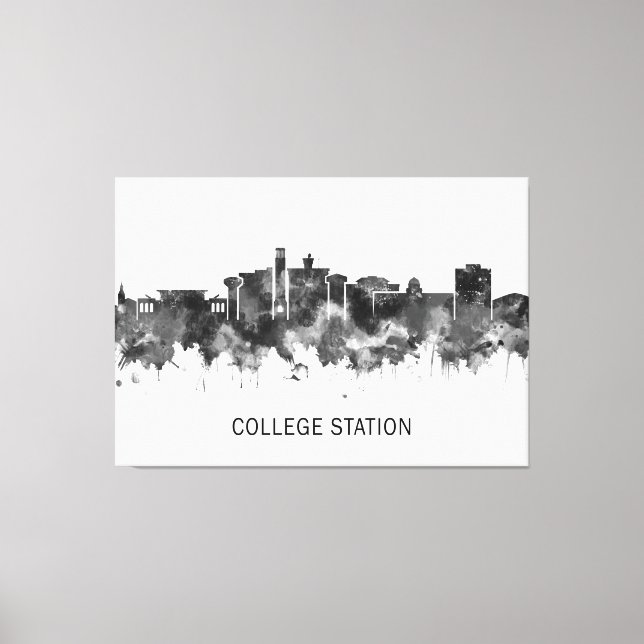 Toile College Station Texas Skyline BW (Recto)