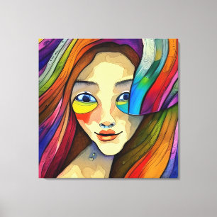 Toile Colorée Abstraite jolie fille Artsy
