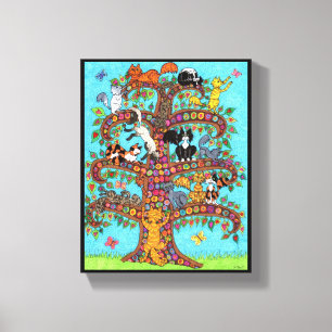 Toile Colorée Millefiori Tree mignonne Cartoon Chats Fl