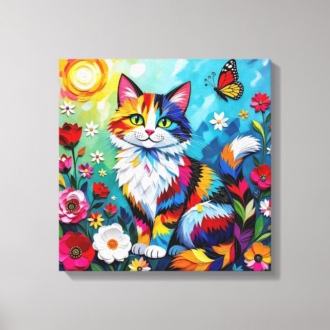 Toile Colorful Cat and Butterfly (Recto)