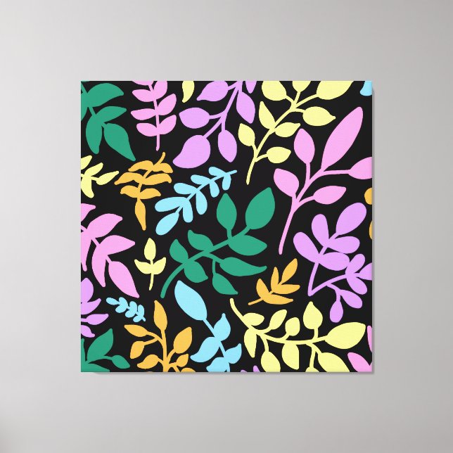 Toile Colorful foliage in black background (Recto)