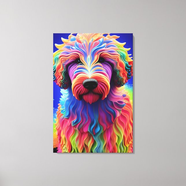 Toile Colorful Goldendoodle Chien Abstrait (Recto)