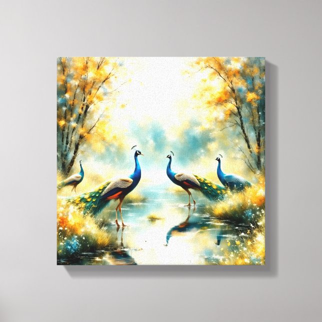 Toile Colorful Peacocks Canvas Art (Recto)
