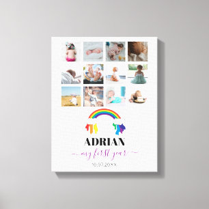 Toile Colorful Rainbow Baby First Year Photo Collage