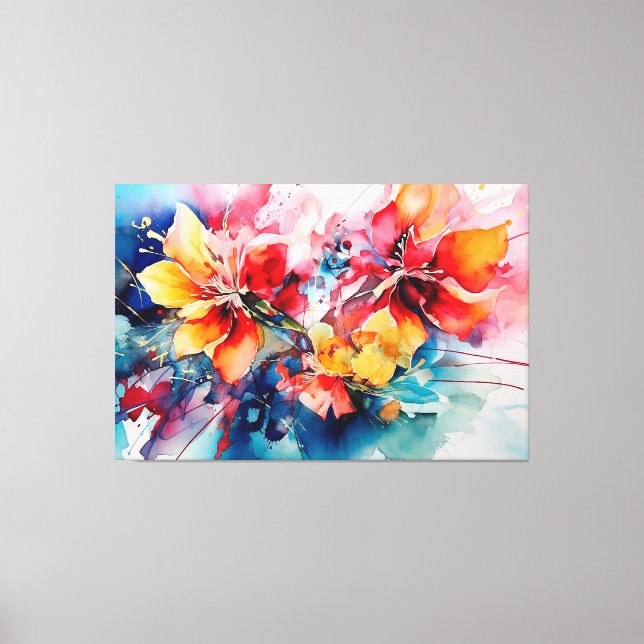 Toile Colorful Watercolor Flowers Vibrant Art (Recto)