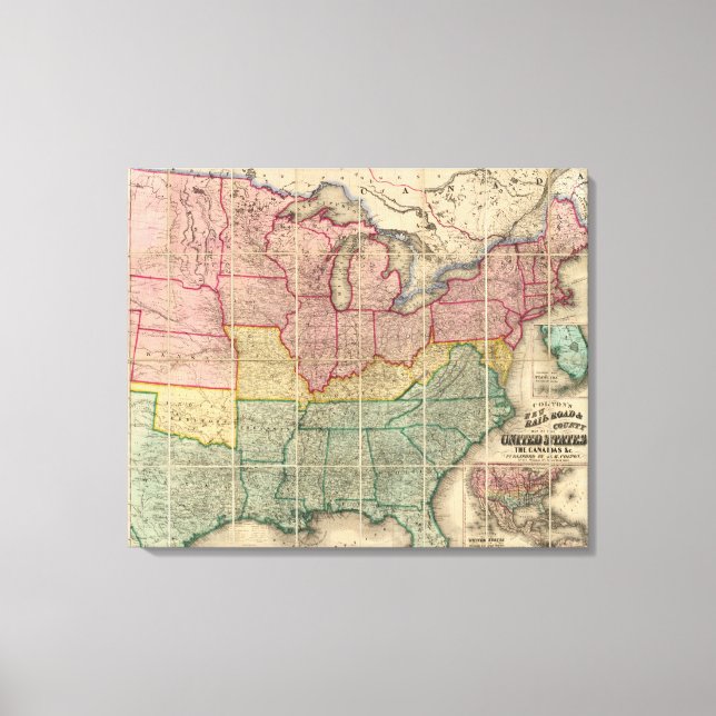 Toile Colton's Railroad and County Map, États-Unis (Recto)