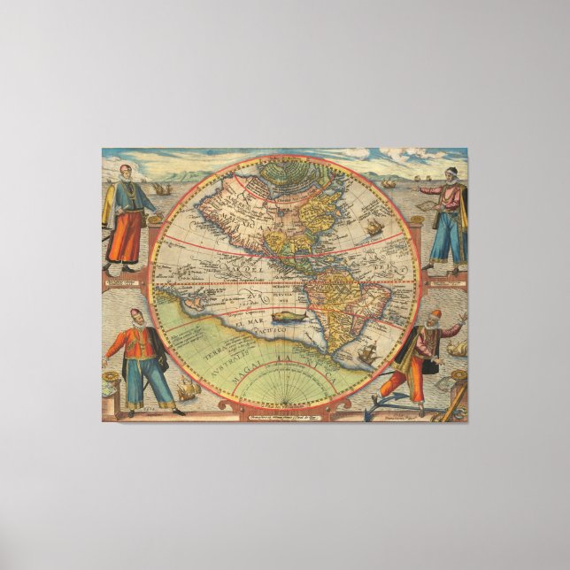 Toile Columbus Vespucci Magellan Pizzaro Tissu Papier Po (Recto)