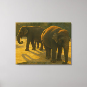 Toile Compagnons d'or - Trio d'éléphants à lumière chaud