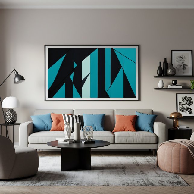 Toile Conception Abstraite Turquoise Noir (Créateur téléchargé)
