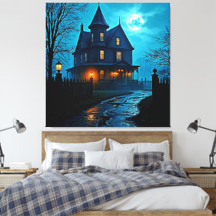 Toile Conception de nuit au clair de lune bleu du manoir