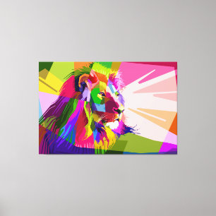 Toile Conception Pop Art Prismatique Colorée Lion-62501