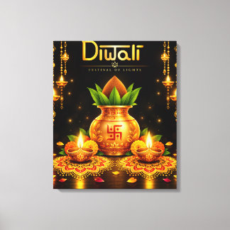 Toile Conception traditionnelle de Diwali Kalash et Diya
