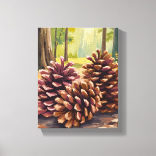 Toile Cônes de pin   Forêt d'automne de peinture à l'aqu