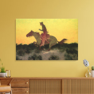 Toile Contre le coucher du soleil par Remington, Cowboys