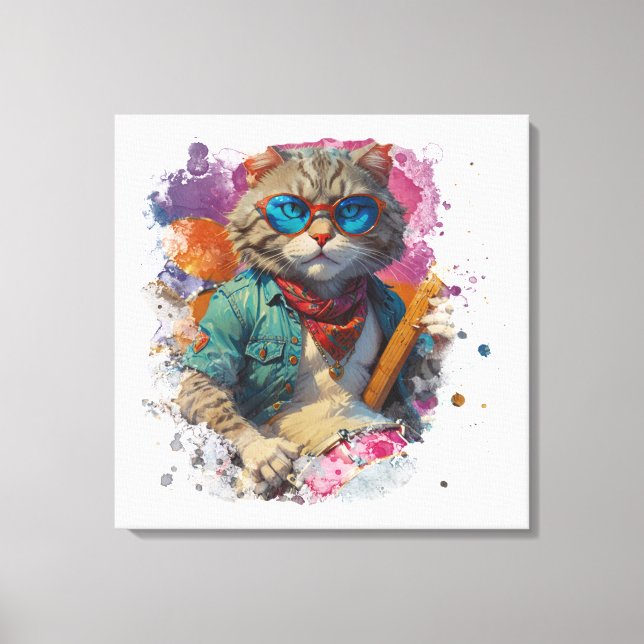 Toile *~* Cool percussionniste blanc Cat AP91 DROUMMER (Recto)