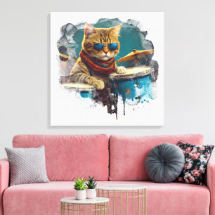 Toile *~* Cool percussionniste TURQUOISE Cat AP91 DRUMME