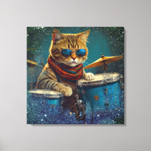 Toile *~* Cool percussionniste TURQUOISE Cat AP91 DRUMME