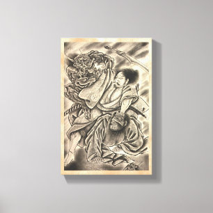 Toile Cool vintage japonais samurai démon combat tatouag
