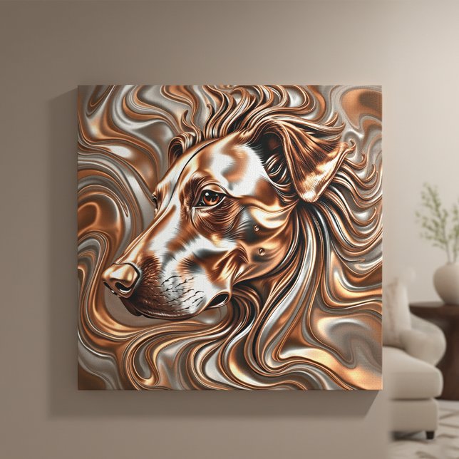 Toile Copper and Silver Metallic Swirl Dog Portrait (Créateur téléchargé)
