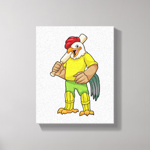 Toile Coq en batteur avec batte de cricket