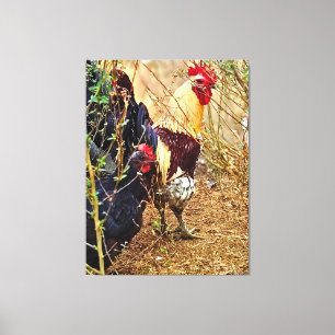 Toile Coq et Poule dans un Fourré