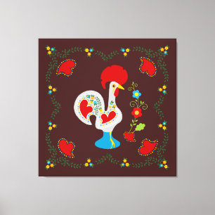 Toile Coq traditionnel de Barcelos en blanc