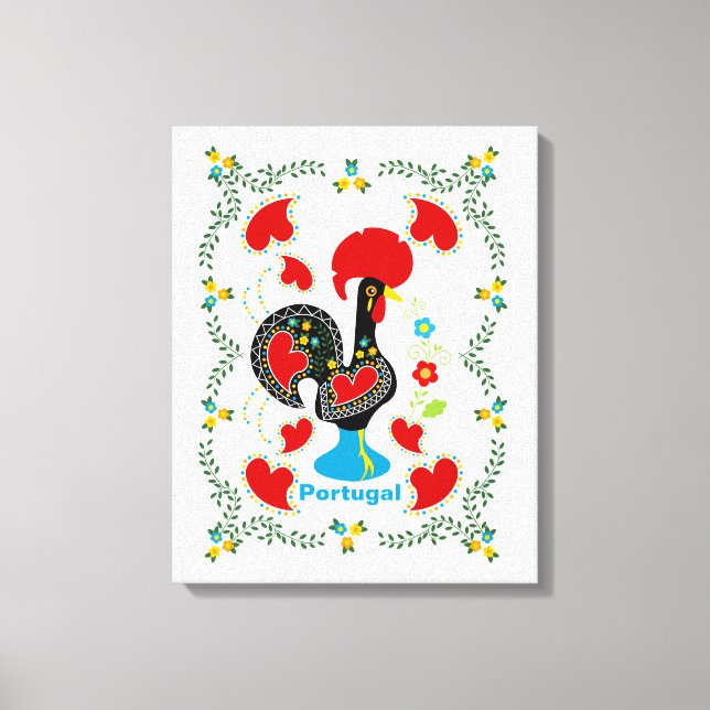 Toile Coq traditionnel du Portugal en noir (Recto)