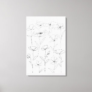 Toile Coquelicot Fleur Sauvage Floral Minimaliste Noir e