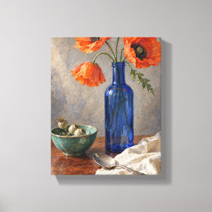 Toile Coquelicots en verre bleu et cuillère en argent -