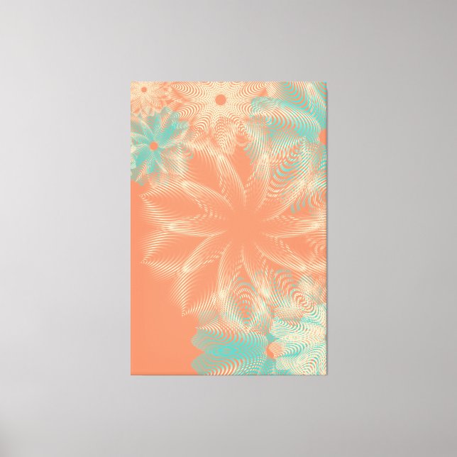 Toile Corail orange Abstrait Turquoise Floral (Recto)