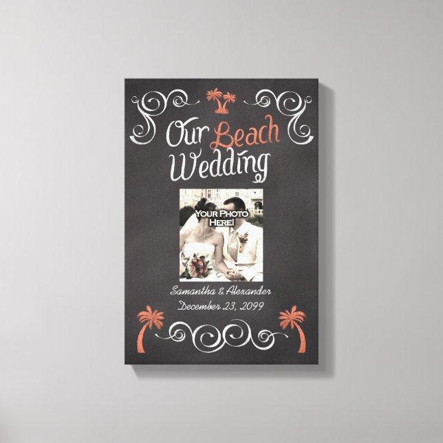 Toile Coral Chalkboard Script Plage Mariage (Recto)