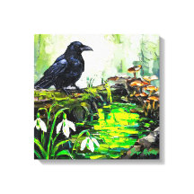 Corbeau noir et ruisseau forestier luisant Peintur