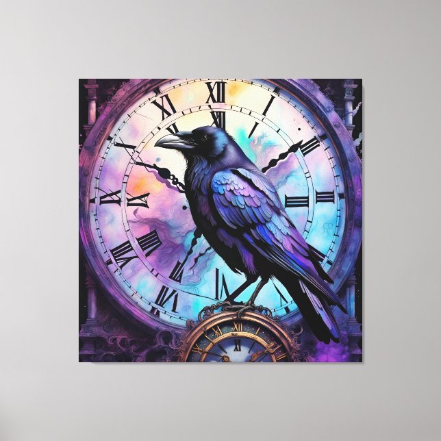 Toile Corbeau sur l'horloge aquarelle (Recto)