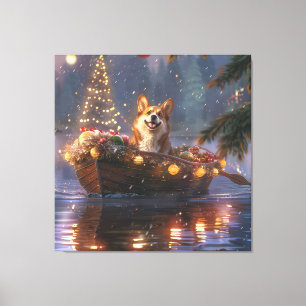 Toile Corgi Christmas Festive Voyage