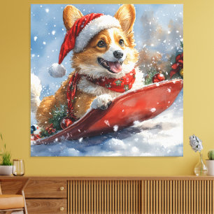 Toile Corgi Dog in Sledge laissez passer Noël