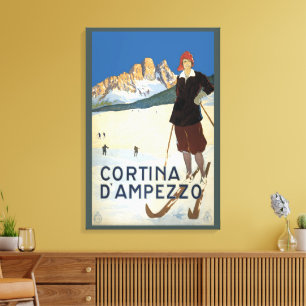 Toile Cortina d'Ampezzo, Italie, Voyage Vintage Ski Alpe