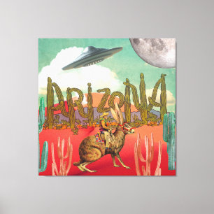 Toile Cosmic Cowboy Arizona Jackalope Surreal Collage