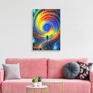 Toile Cosmic Journey Galaxy Rainbow Light Surreal 