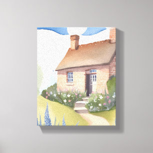 Toile Cottage sur une colline Peinture à l'aquarelle d