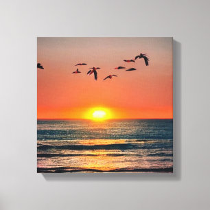 Toile Coucher de soleil avec oiseaux