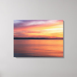 Toile Coucher de soleil chaud sur le lac à l'horizon Pho