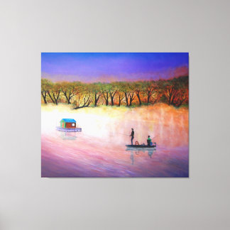 Toile Coucher de soleil coloré Rivière de pêche coréenne